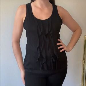 Ann Taylor, Sz‎ Large black ruffle front tank. Pima Cotton blend, layering cami